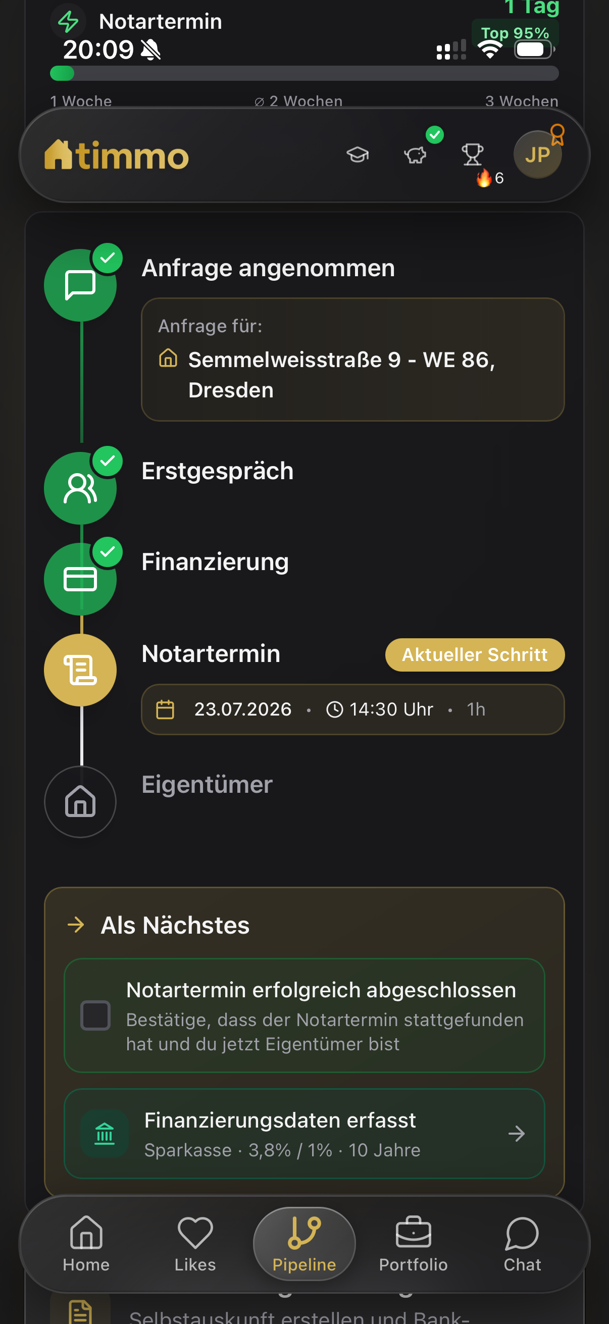 Notartermin-Stufe im Deal-Flow der timmo App